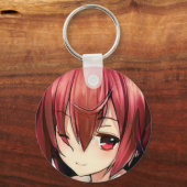 Anime magenta-harige meid magenta ogen sleutelhang sleutelhanger (Voorkant)