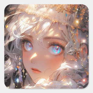 Anime Magisch Meisje Fantasy Kunst Vierkante Sticker
