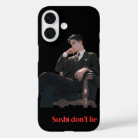 Anime man in pak met koele uitstraling telefoonhoe