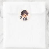 Anime man met letter X Ronde Sticker (Tas)