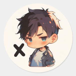 Anime man met letter X Ronde Sticker