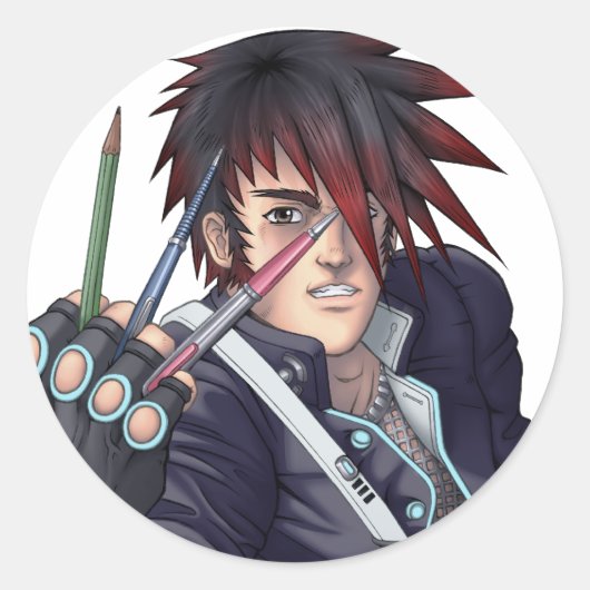 Anime Manga Artist Ronde Sticker (Voorkant)