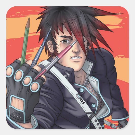 Anime Manga Artist Vierkante Sticker (Voorkant)