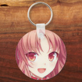 Anime manga blij meisje roodkopamberogen kat sleutelhanger (Voorkant)