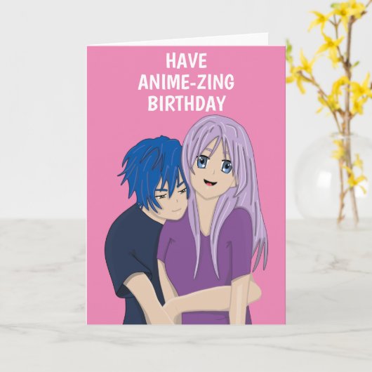 Anime Manga Couple Birthday Card Kaart (Gele Bloem)