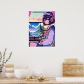 Anime Manga Gamer Meisje Wandkunst Poster (Keuken)