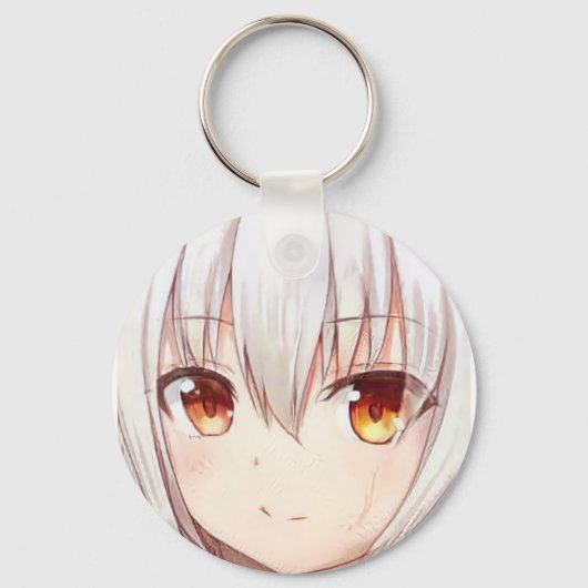 Anime manga girl glimlach zilveren haar amber ogen sleutelhanger (Voorkant)