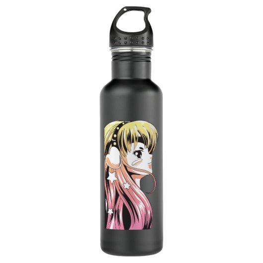 Anime Manga Girl Gradient Hair Yellow Pink Waterfles (Voorkant)