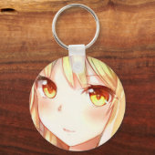 Anime manga glimlachend meisje blonde haar amberkl sleutelhanger (Voorkant)