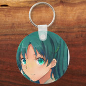 Anime manga glimlachend meisje smaragdgroen haar sleutelhanger (Voorkant)