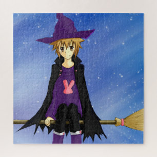 Anime manga jongen met paarse hoed en cape legpuzzel