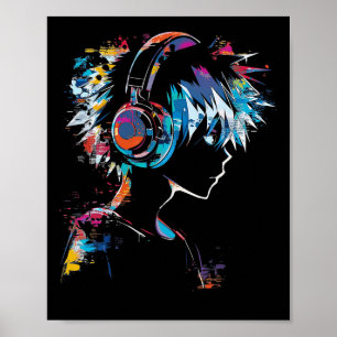 Anime Manga Motief Hoofdtelefoon Illustratie Anime Poster