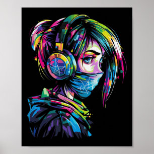 Anime Manga Motief Hoofdtelefoon Illustratie Anime Poster