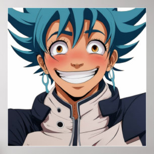 Anime manga pop kunst liefhebbers gezicht lacht pe poster