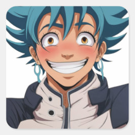 Anime manga pop kunst liefhebbers gezicht lacht pe vierkante sticker