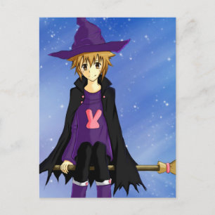 Anime mangajongen met paarse hoed en cape briefkaart