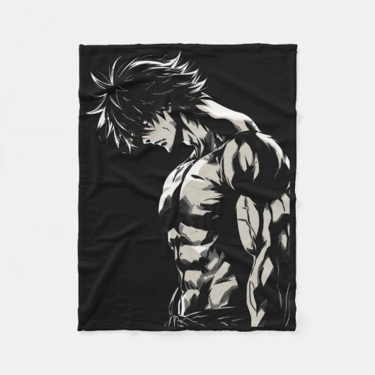 Anime Mannen Karakter Biceps Workout Motivatie Fleece Deken (Voorkant)