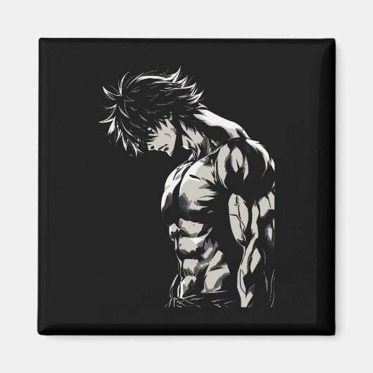 Anime Mannen Karakter Biceps Workout Motivatie Magneet (Voorkant)