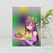 Anime Mardi Gras King cake Feestdagenkaart (Staand voorkant)