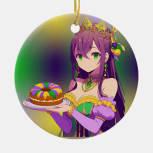 Anime Mardi Gras King cake Keramisch Ornament