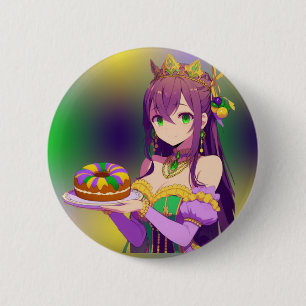 Anime Mardi Gras King cake Ronde Button 5,7 Cm