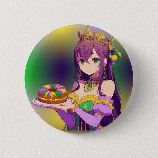 Anime Mardi Gras King cake Ronde Button 5,7 Cm (Voorkant)