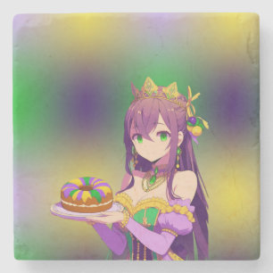 Anime Mardi Gras Koningstaart Stenen Onderzetter