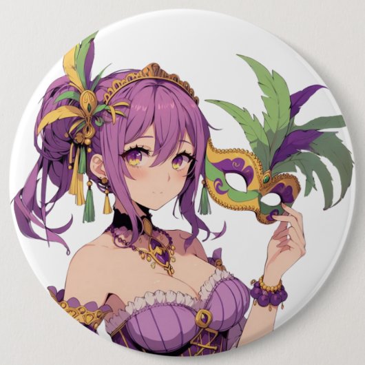 Anime Mardi Gras masker Ronde Button 6,0 Cm (Voorkant)