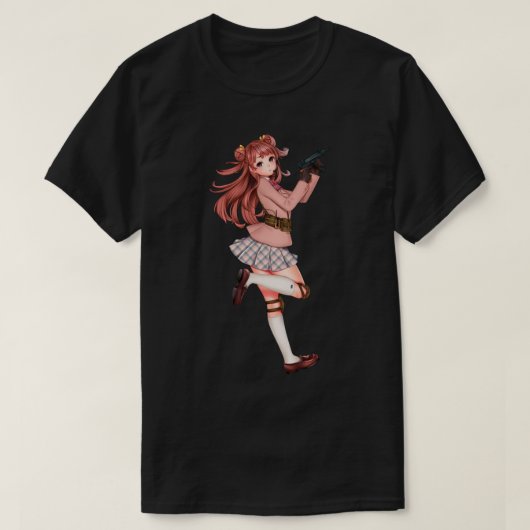 Anime meid met een cool pistool design t-shirt (Design voorkant)