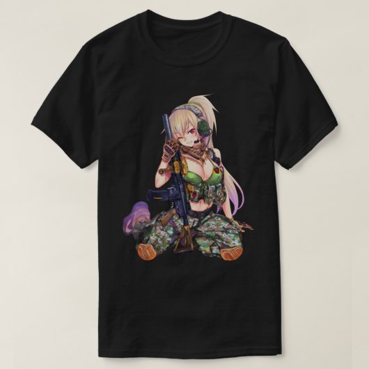 Anime meid met een cool pistool design t-shirt (Design voorkant)