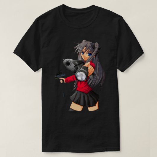 Anime meid met een cool pistool design t-shirt (Design voorkant)