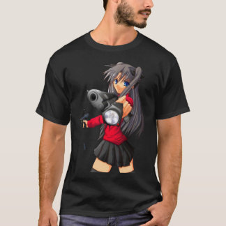 Anime meid met een cool pistool design t-shirt