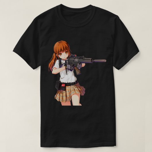 Anime meid met een cool pistool design t-shirt (Design voorkant)