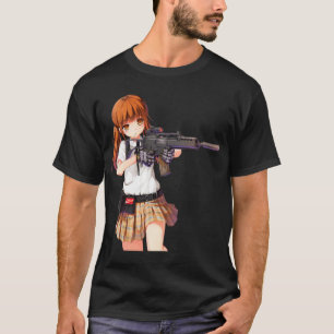 Anime meid met een cool pistool design t-shirt