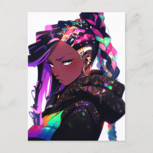 Anime Meisje Afrikaanse Amerikaanse Kunst Briefkaart