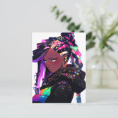 Anime Meisje Afrikaanse Amerikaanse Kunst Briefkaart (Staand voorkant)