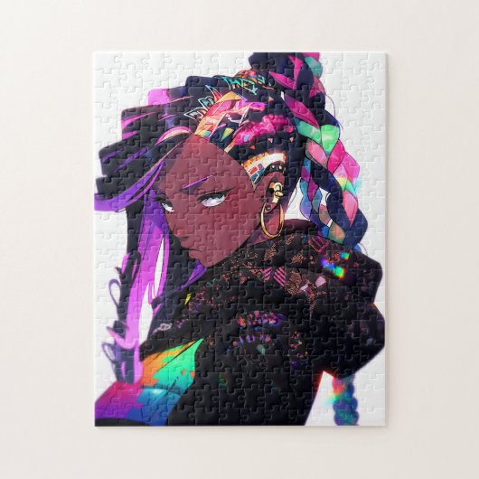 Anime Meisje Afrikaanse Amerikaanse Kunst Legpuzzel (Verticaal)