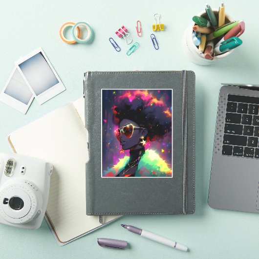 Anime Meisje Afrikaanse Amerikaanse Kunst Sticker (iPad Cover)