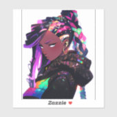 Anime Meisje Afrikaanse Amerikaanse Kunst Sticker (Vel)