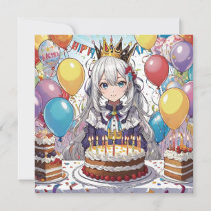 Anime meisje B verjaardag platte kaart