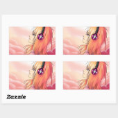  Anime meisje bij zonsondergang Rechthoekige Sticker (Vel)