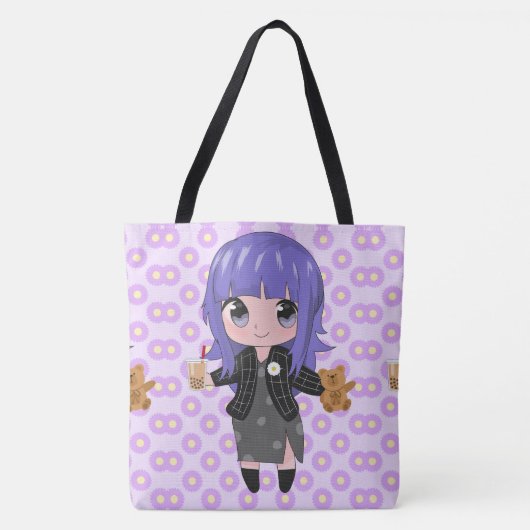 Anime meisje blij met bloemen tote bag (Voorkant)