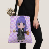 Anime meisje blij met bloemen tote bag (Dichtbij)