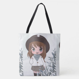 Anime meisje blij met bloemen tote bag