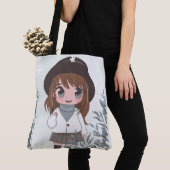 Anime meisje blij met bloemen tote bag (Dichtbij)