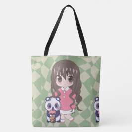 Anime meisje blij met bloemen tote bag