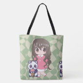 Anime meisje blij met bloemen tote bag (Achterkant)