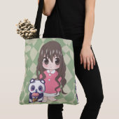 Anime meisje blij met bloemen tote bag (Dichtbij)