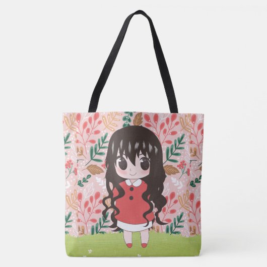 Anime meisje blij met bloemen tote bag (Voorkant)