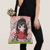 Anime meisje blij met bloemen tote bag (Dichtbij)